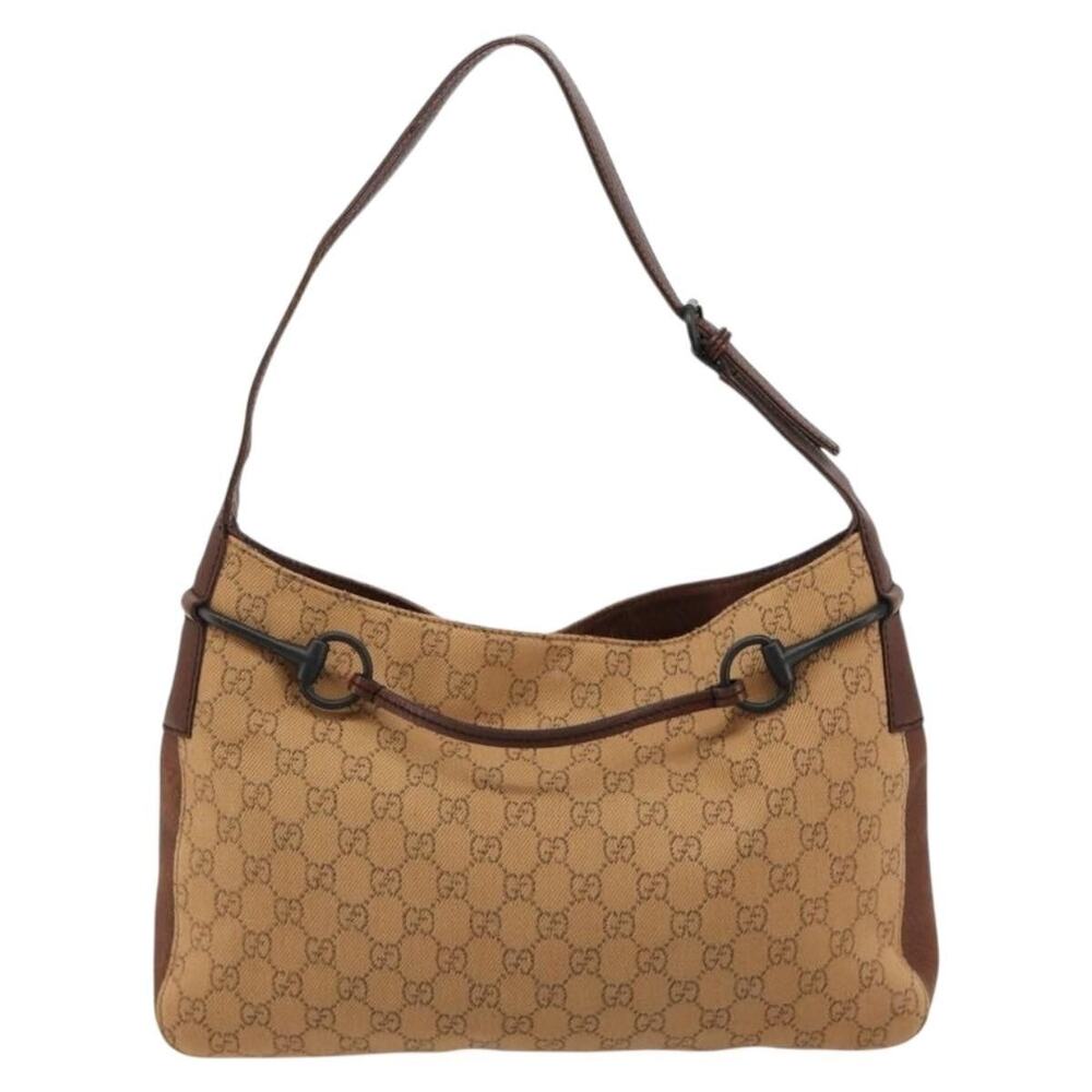 Gucci GG Canvas Horsebit Shoulder Bag Beige